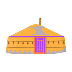 Tent in the Mongolian patterns.Mongolian tent.Housing the ancient Mongols.Mongolia single icon in cartoon style vector symbol stock illustration.