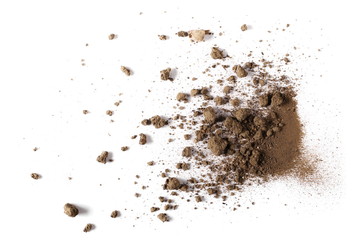  pile dirt isolated on white background, top view, with clipping path