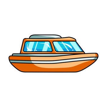 Orange Rescue Boat.Boat To Rescue The Drowning Persons.Ship And Water Transport Single Icon In Cartoon Style Vector Symbol Stock Illustration.