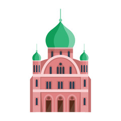 Cathedral orthodox churche temple building landmark tourism world religions and famous structure traditional city ancient old tower vector illustration.