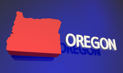 Oregon OR Red State Map Name 3d Illustration