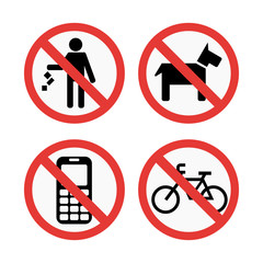 Prohibition signs set safety information vector illustration.