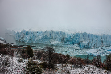 Waterfront on a stormy day at the Perito Moreno Glacier in Patagonia, Argentina.