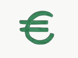 Obraz premium Abstract hand draw doodle euro sign isolate, illustration, copy space for text, watercolor paint style, children cartoon book style