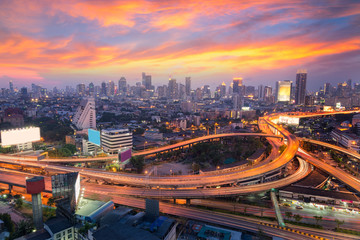Traffic in Bangkok at twilight