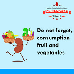 World kidney day 2017, celebrating to prevention obesity greeting card illustration cartoon