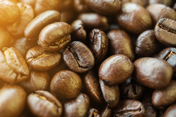 cracked on coffee beans closed up with selectived focus