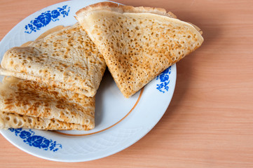 Delicious pancakes on Shrove Tuesday in a plate
