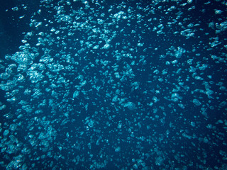 Diver Bubbles In The Deep Ocean