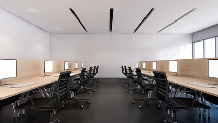 Black tile flooring in modern office interior design , 3D rendering
