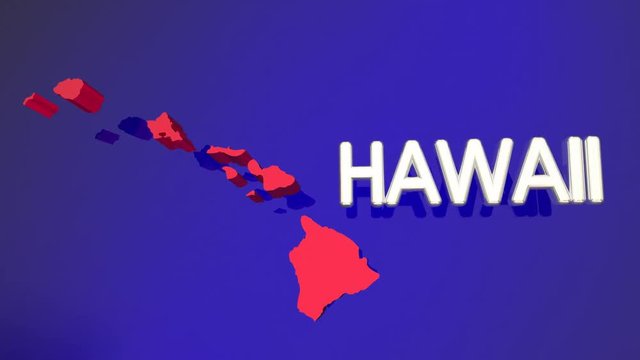 Hawaii HI Red State Map Name 3d Animation