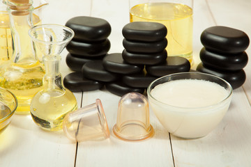 zen basalt stones and leaves