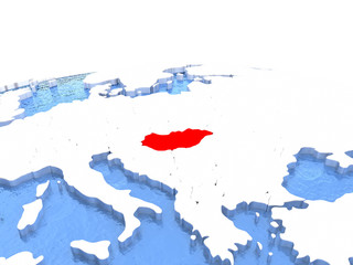 Map of Hungary on globe