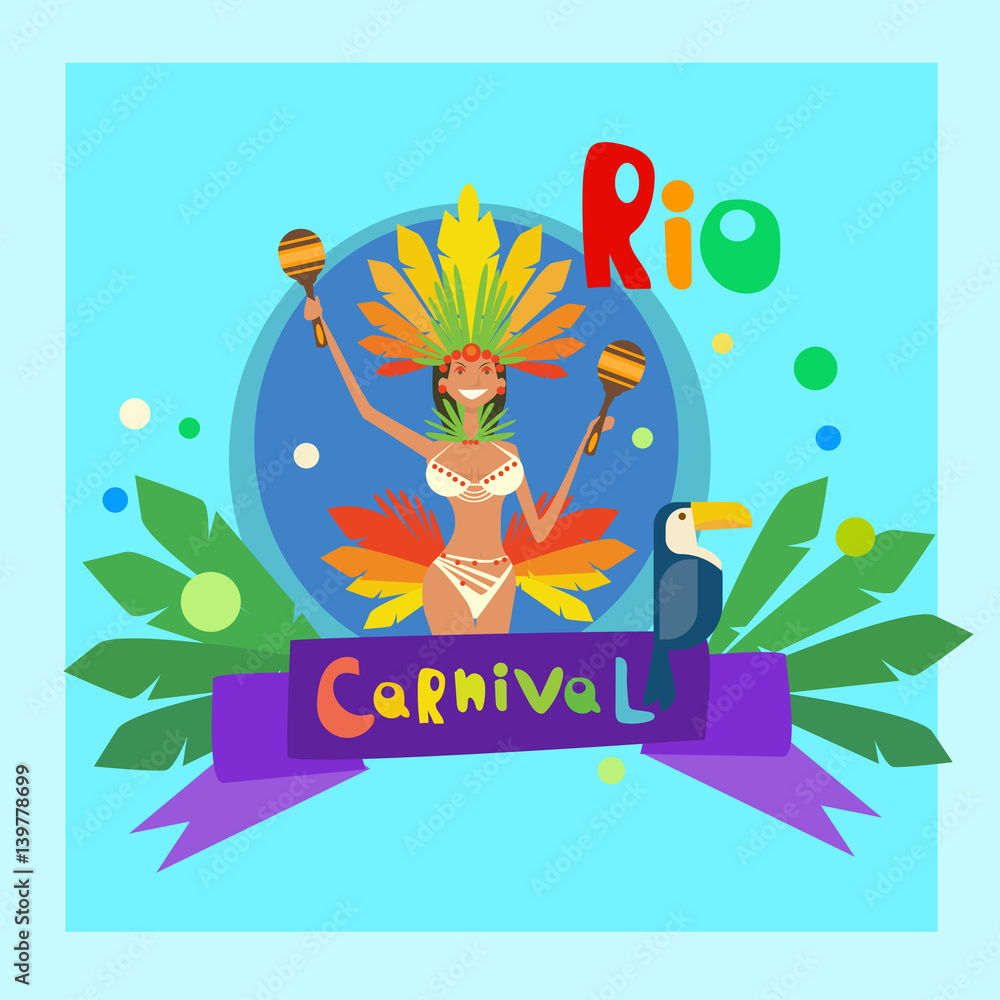 Wall mural brazil carnival colorful rio holiday party celebration flat vector illustration