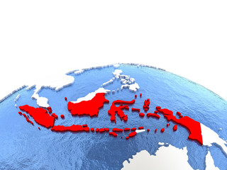 Map of Indonesia on globe