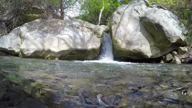 Low Angle view of Water falling into rocky pond