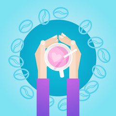 Hand Hold Cup Tea Coffee Break Morning Beverage Banner Flat Vector Illustration