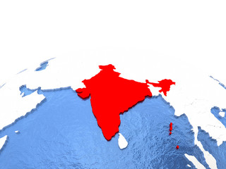 Map of India on globe