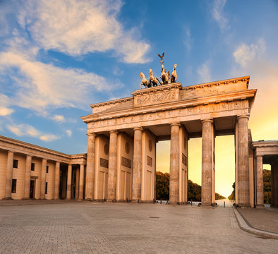 Brandenburg Gate in Berlin, Germany at sunset