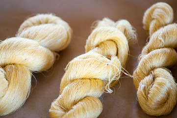 yellow cocoons made by the silkworm