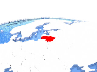 Map of Lithuania on globe