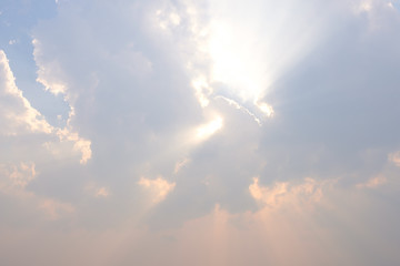 Beautiful blue sky with sunbeams, Sun rays