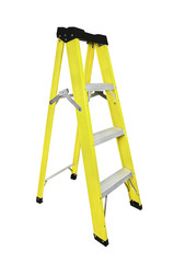 Yellow metal ladder on white background
