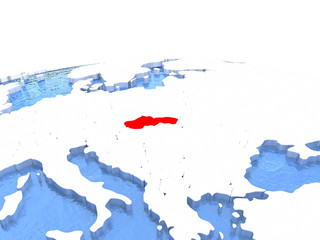 Map of Slovakia on globe
