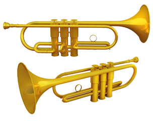 Fototapeta premium Golden trumpet on white isolated background. 3d