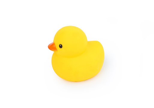 Little duck, yellow rubber duck on white background