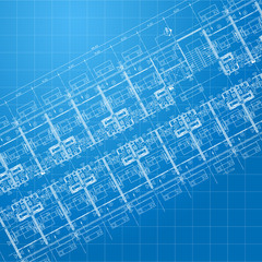 Urban Blueprint. Architectural background. Part of architectural project, architectural plan, technical project, drawing technical letters, design on paper, construction plan