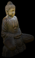 bouddha, statue de bronze, fond noir 