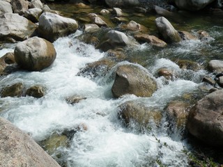 Naklejka na ściany i meble River flowing. Water stream and nature.