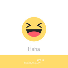 Laughing yellow smiley in circle. Like social icon. Button for expressing social emoji. Flat vector illustration EPS 10