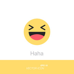 Laughing yellow smiley in circle. Like social icon. Button for expressing social emoji. Flat vector illustration EPS 10