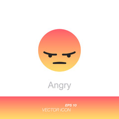 Angry pink and yellow smiley. Like social icon. Button for expressing social emoji. Flat vector illustration EPS 10