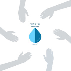 Water drop with human hand icon vector logo design template.World Water Day idea campaign for greeting card and poster.