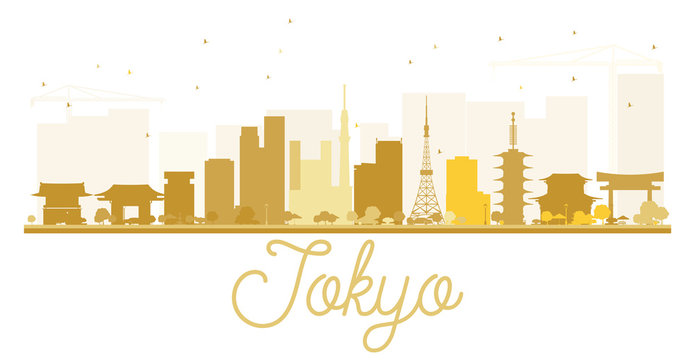 Tokyo City skyline golden silhouette.