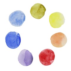 Rainbow watercolor stains with rough strokes, stroke brush and the paint texture. Colorful stains solated on white background, Vector illustration