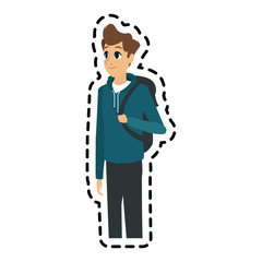 handsome young man with hoodie and backpack  icon image vector illustration design 