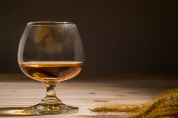Brandy on wood background