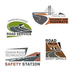 Road construction and service vector icons