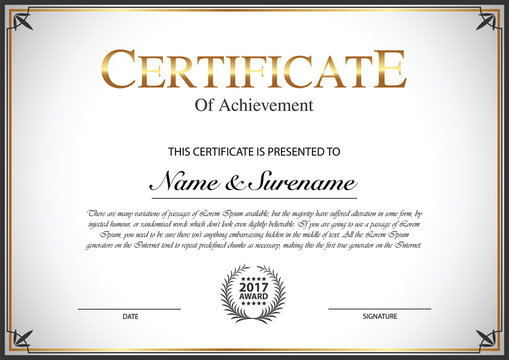 Certificate template vector with golden element