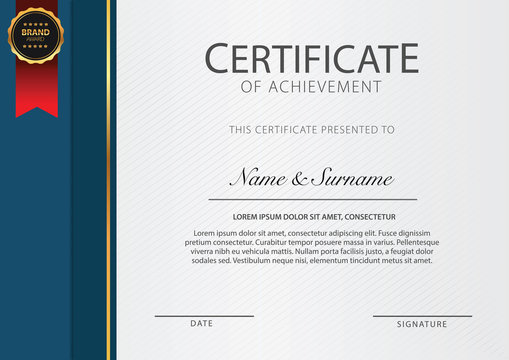 Certificate template vector with badge and ribbon 