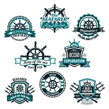 Nautical and marine anchors vector icons set