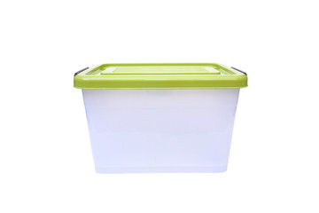 Plastic container storage box with a green lid
