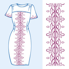 Ethnic style dress mock-up with pattern brush decoration.