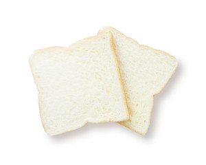 Closeup two slice bread for breakfast with shadow isolated on white background