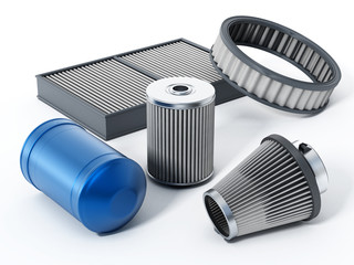 Car spare oil and air filters. 3D illustration
