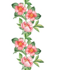 Floral pattern. Watercolor red flowers. Seamless border 2